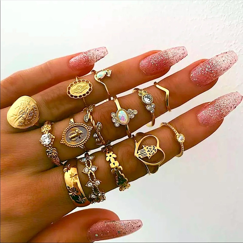 15pcs/set Bohemian Gold Ring Set